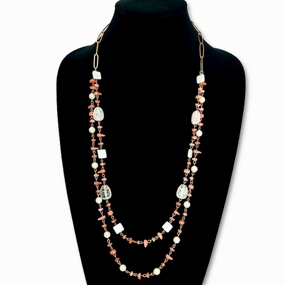 TALBOTS Beachy Coral & Pearl Layered Necklace | NWT - Picture 1 of 6